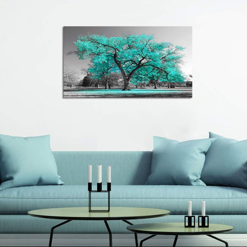 Visual Art Decor Teal Tree Canvas Wall Art Turquoise Wall Decor Canvas Prints, Framed Artwork for Living Room Bedroom Decoration 20inx36in - Image 2